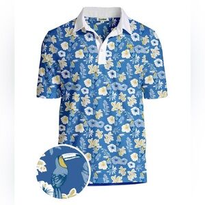 TIPSY ELVES- MEN'S BLUE BOTANICS PICKLEBALL SHIRT - XXL - GOLF